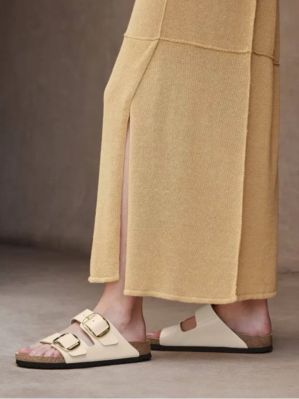 Birkenstock Arizona Big Buckle Sandals in Patent Cream Leather w/ Silver Buckles